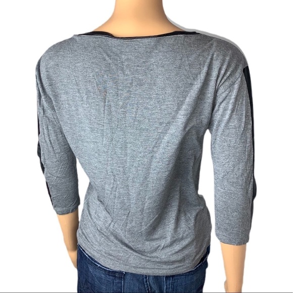 Halogen 3/4 length sleeve vegan leather trim tee - Picture 6 of 9